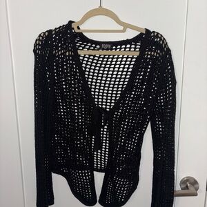 Ecote Black Open-Knit Sweater with Tie Front